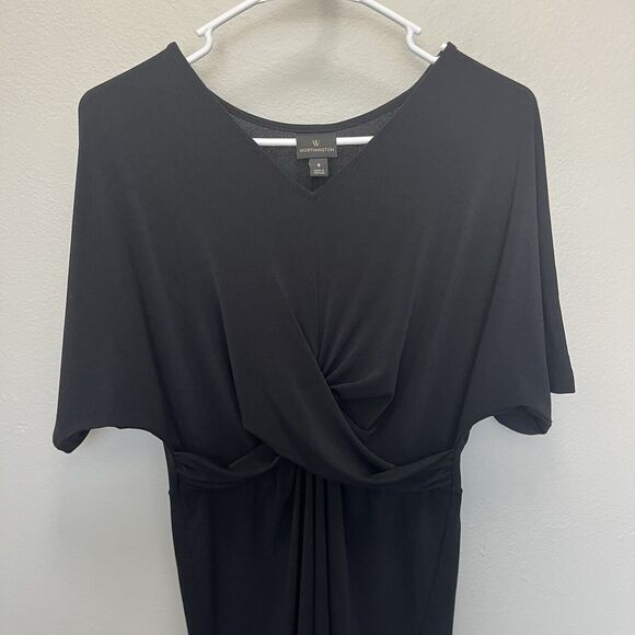 Worthington | Black Twist Front Surplice Stretchy Short Sleeve Midi Dress Small - Picture 3 of 6